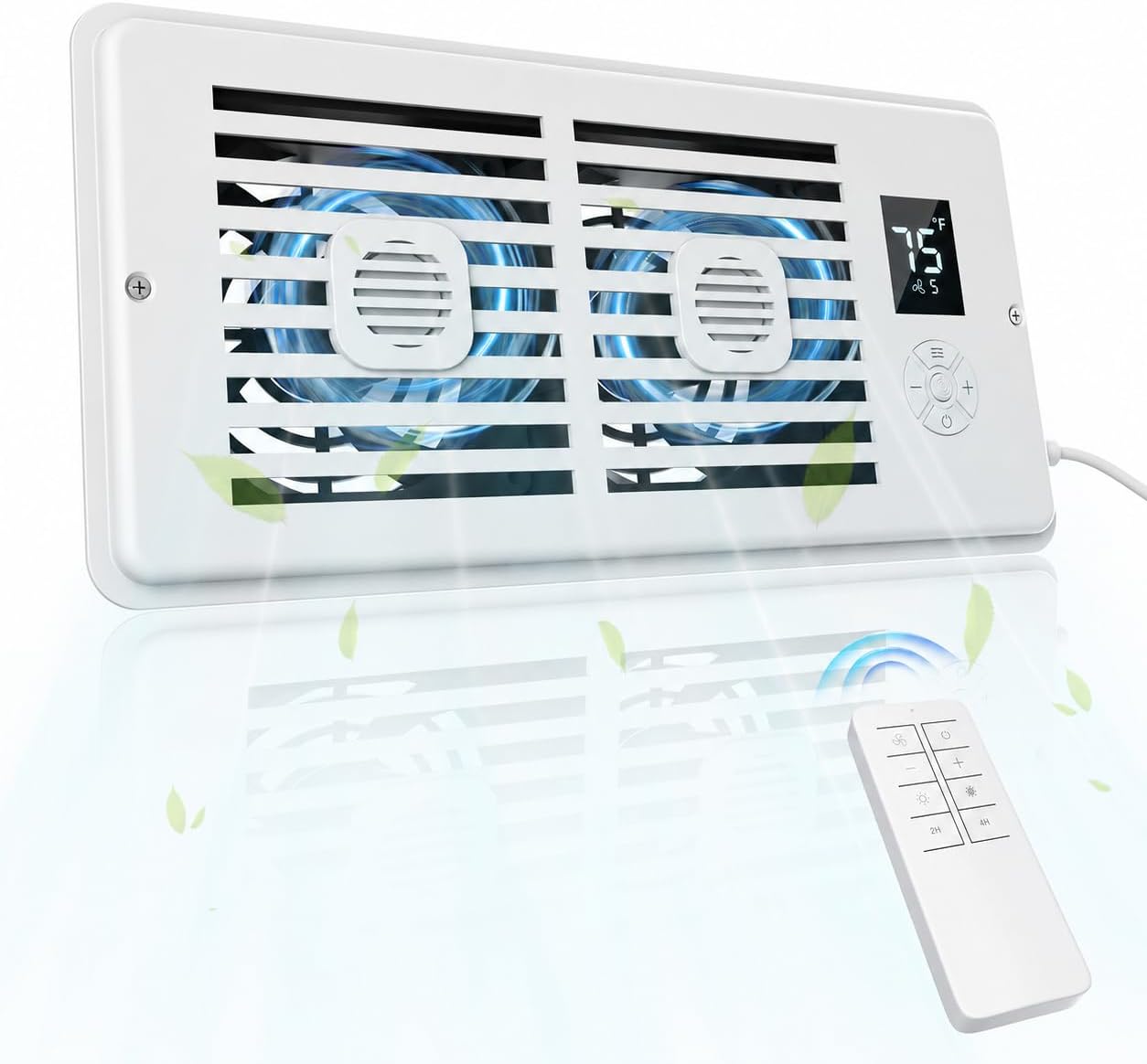 AC Vent Booster Fan 4" x 10" Register, Improves Airflow for Rooms | Quiet 10-Speed Air Booster with Thermostat Control, Remote & LCD Display, Aroma Pad Slot