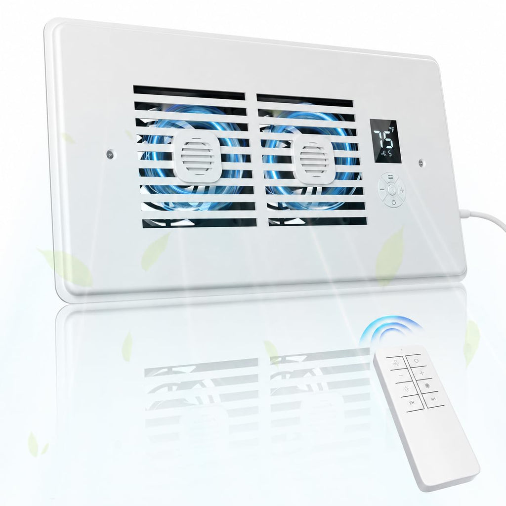 AC Vent Booster Fan 4" x 10" Register, Improves Airflow for Rooms | Quiet 10-Speed Air Booster with Thermostat Control, Remote & LCD Display, Aroma Pad Slot