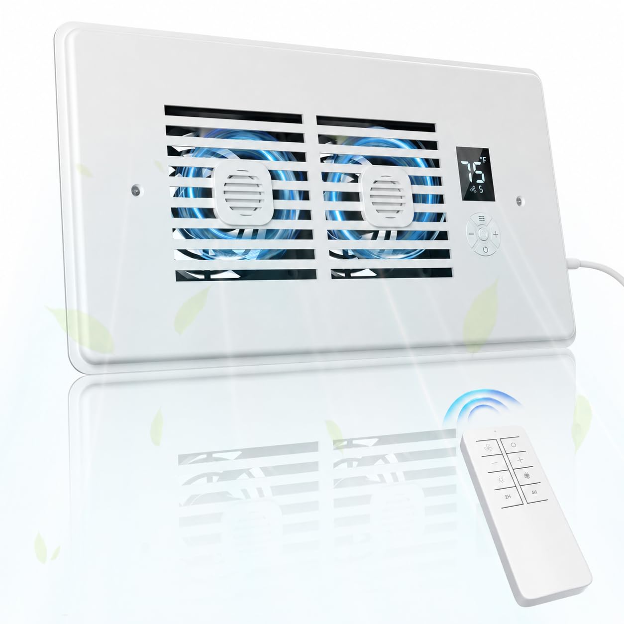 AC Vent Booster Fan 4" x 10" Register, Improves Airflow for Rooms | Quiet 10-Speed Air Booster with Thermostat Control, Remote & LCD Display, Aroma Pad Slot