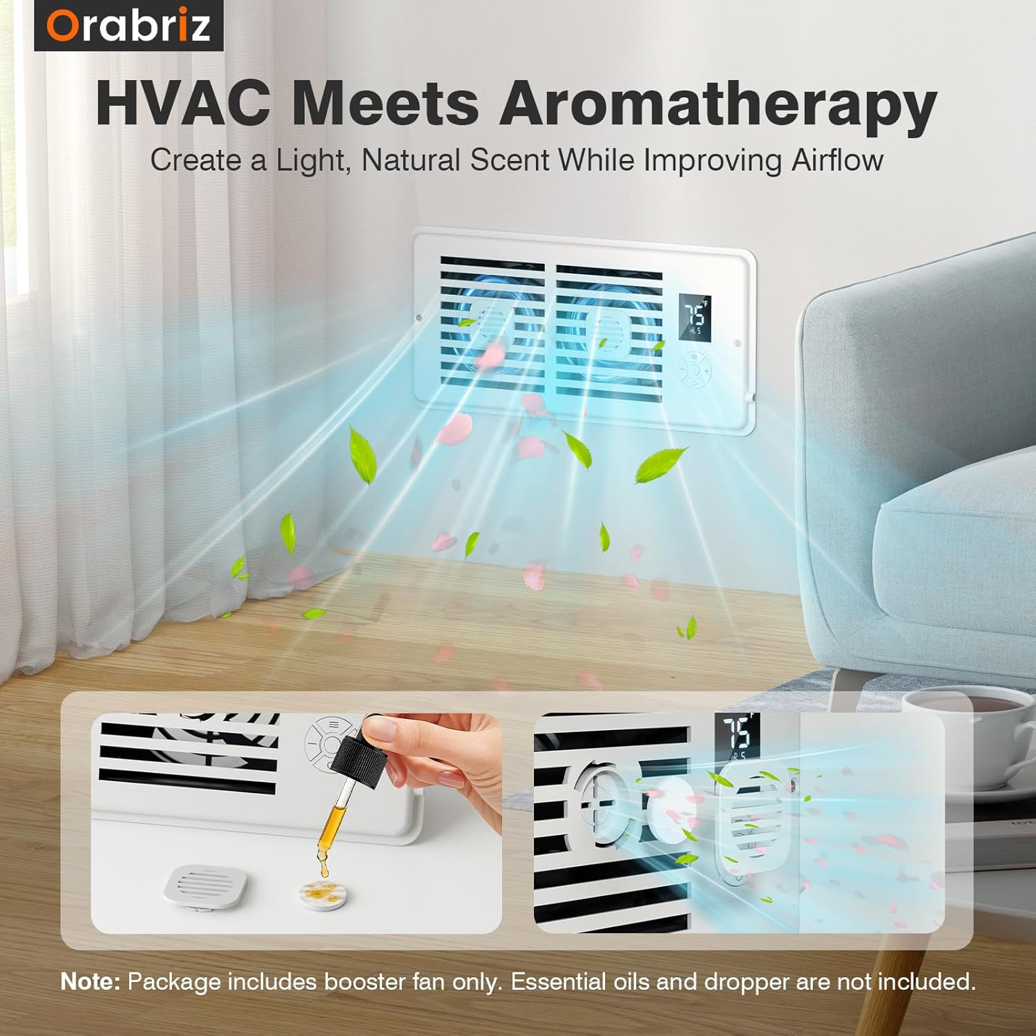 AC Vent Booster Fan 4" x 10" Register, Improves Airflow for Rooms | Quiet 10-Speed Air Booster with Thermostat Control, Remote & LCD Display, Aroma Pad Slot