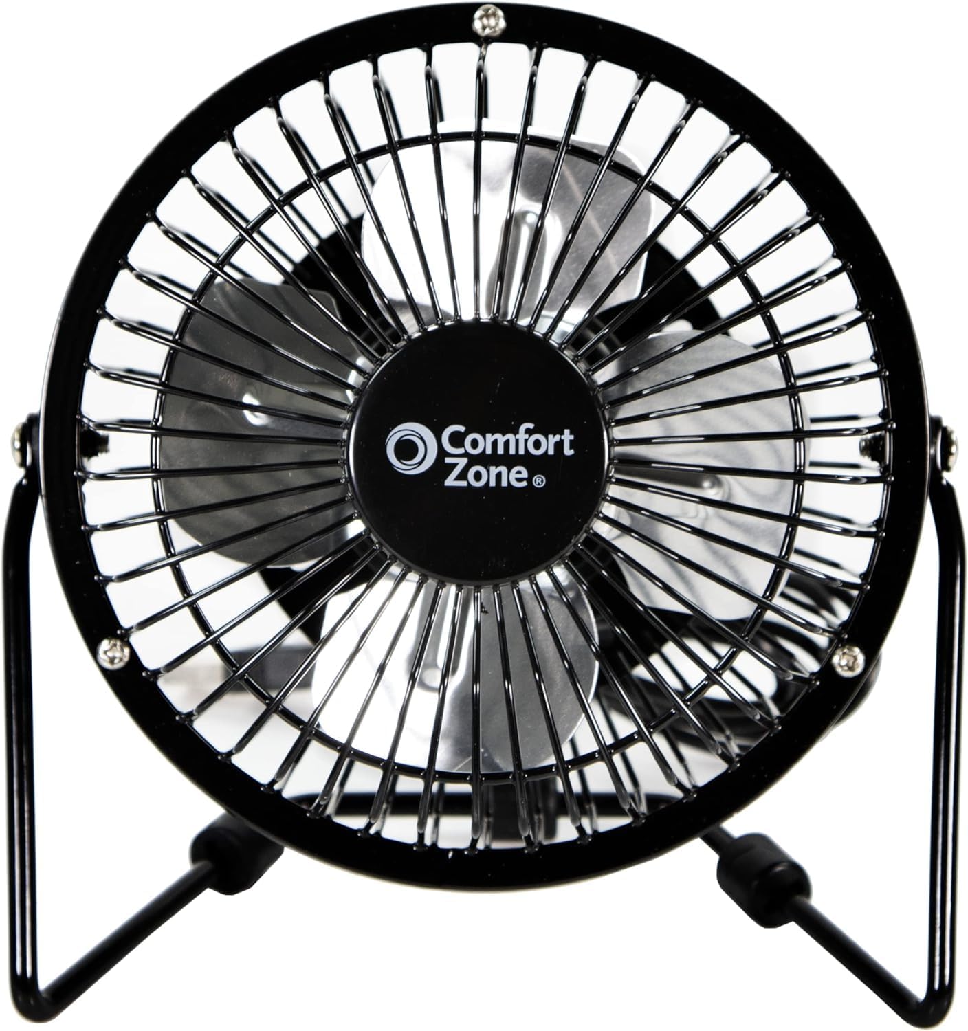 Comfort Zone 4-inch All-Metal Mini Desk Fan – High Velocity Portable USB Fan with 120V Wall Adapter, 360° Adjustable Tilt & Quiet Operation – Compact Electric Table Fan for Office, Home & Travel
