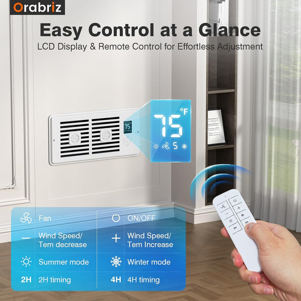 AC Vent Booster Fan 4" x 10" Register, Improves Airflow for Rooms | Quiet 10-Speed Air Booster with Thermostat Control, Remote & LCD Display, Aroma Pad Slot
