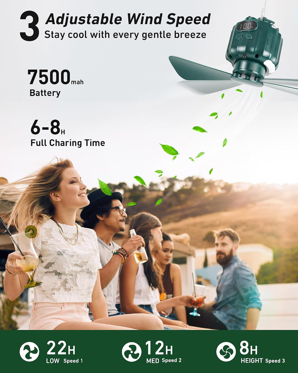 DUKUSEEK Tent Ceiling Fans for Camping Hanging, Portable Tent Fans with Light and Remote Control, Power Bank, USB Battery Operated Camping Fan with Hanging Hook for Outdoor, Car, RV