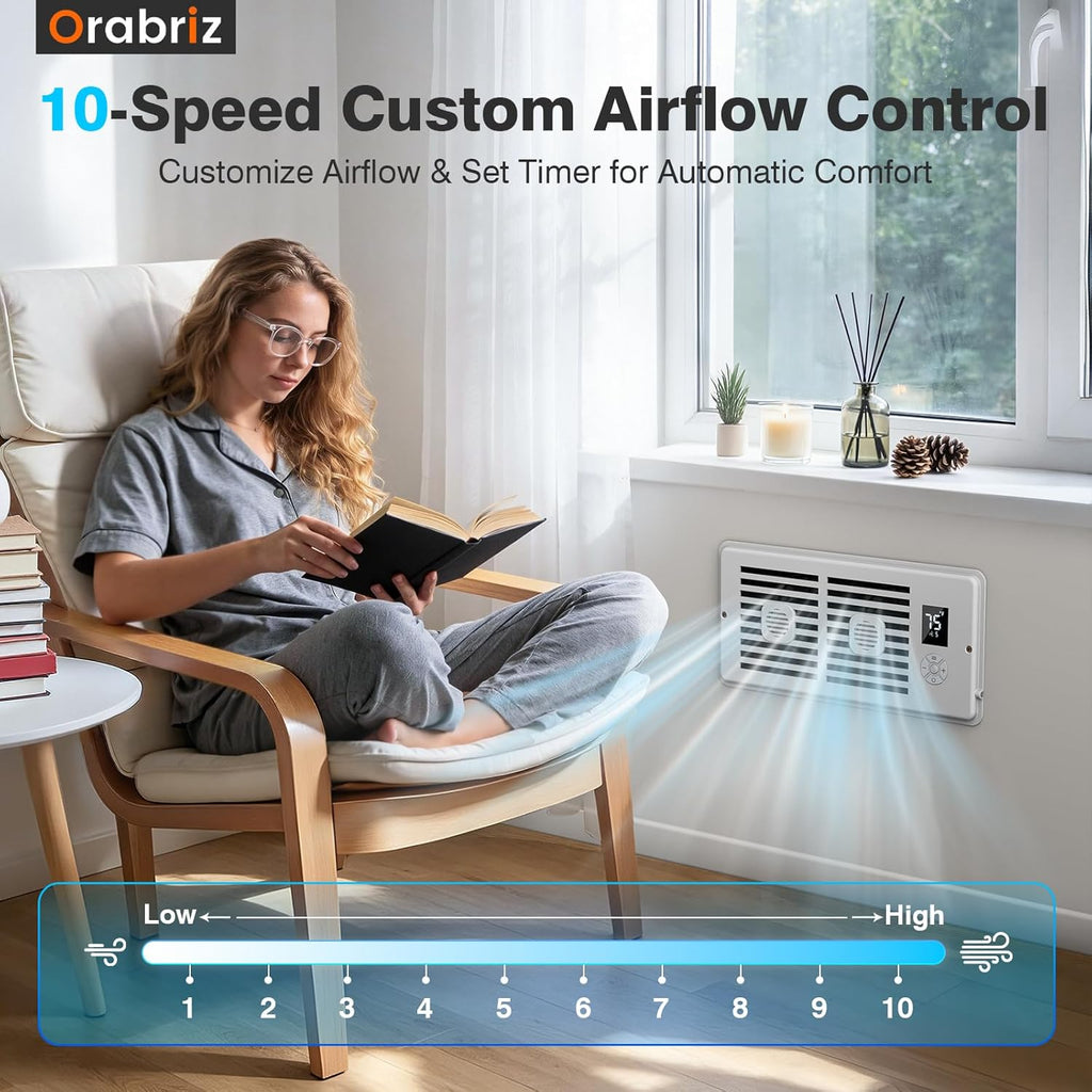 AC Vent Booster Fan 4" x 10" Register, Improves Airflow for Rooms | Quiet 10-Speed Air Booster with Thermostat Control, Remote & LCD Display, Aroma Pad Slot