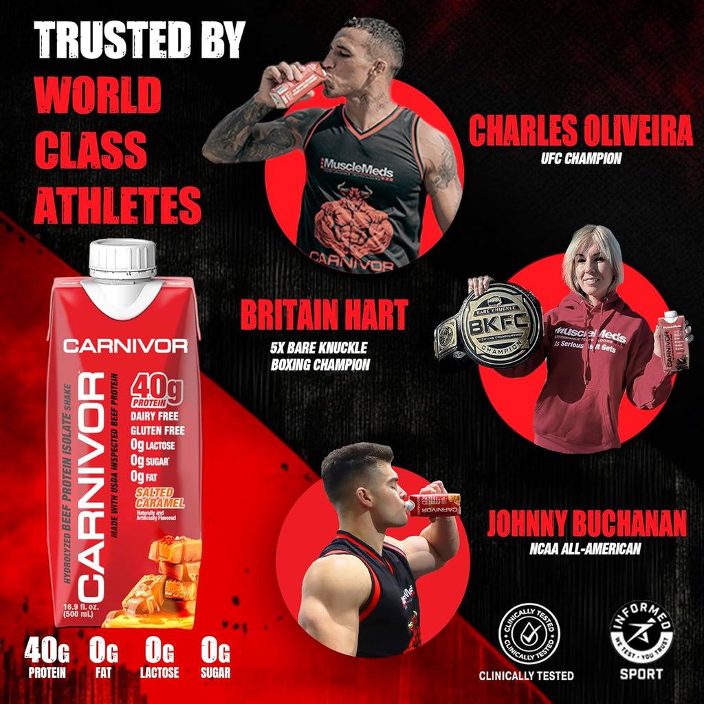 MuscleMeds Carnivor RTD, Ready to Drink Protein, Lactose Free, Sugar Free, 40g Isolate Protein, Muscle Building, Recovery, Chocolate, 16.9 Fl Oz (Pack of 12)