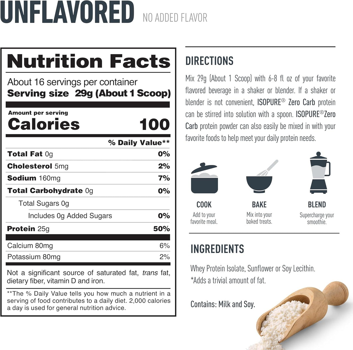 Isopure Zero Carb Whey Isolate Protein Powder, Unflavored 1 LB